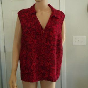 Notations 3X Rayon Red & Black Sleeveless Blouse